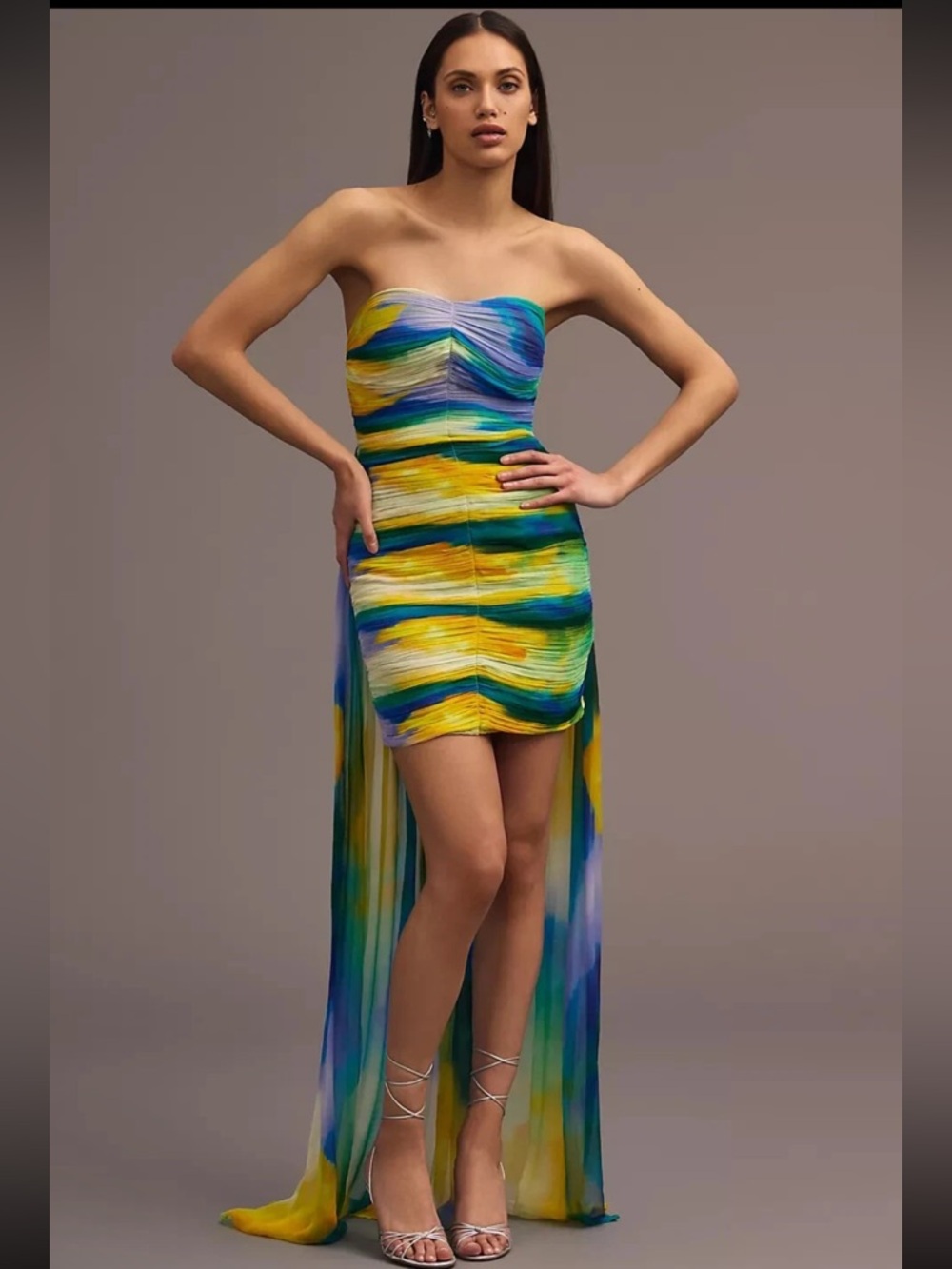 Vineet Bahl Blurred Sheer Mini Train Dress Size Small